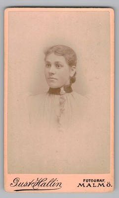 Antique CDV Gust. Hallin Young Gorgeous Lady in High Collar Dress Malmo Sweden