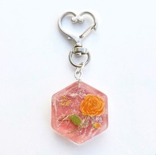 Rose Butterfly Resin Keychain,Pink Floral Bag Accessory,Heart Clasp,Gift for Her