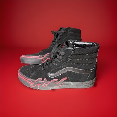 VANS Sk8 Hi Flame, Mens US Size 10 Suede Black / Red | VN0005UJY09