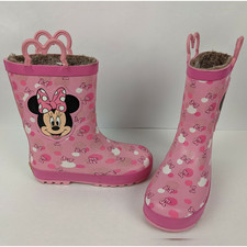 Western Chief Rain Boots Girls 13/1 Pink MINNIE DIZZY DOTS Faux Fur Lined