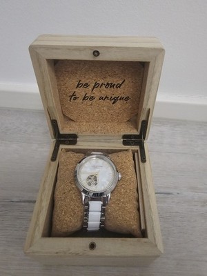 Holzkern Damen Automatik Uhr Weiss Cristals Perlmutt und Keramik