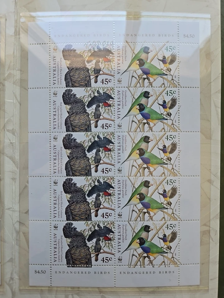 NOVO Selo de Pássaros Ameaçados da Austrália Livro 2 Folhas Completas Postagem MNH Excelente - Imagem 3 de 4