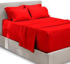 Queen Sheets Sets - 6 Piece, Extra Deep Pocket, Microfiber, Cherry Red