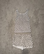 Old Navy Kids Gray White Geometric Tank Shorts Set Size S/M