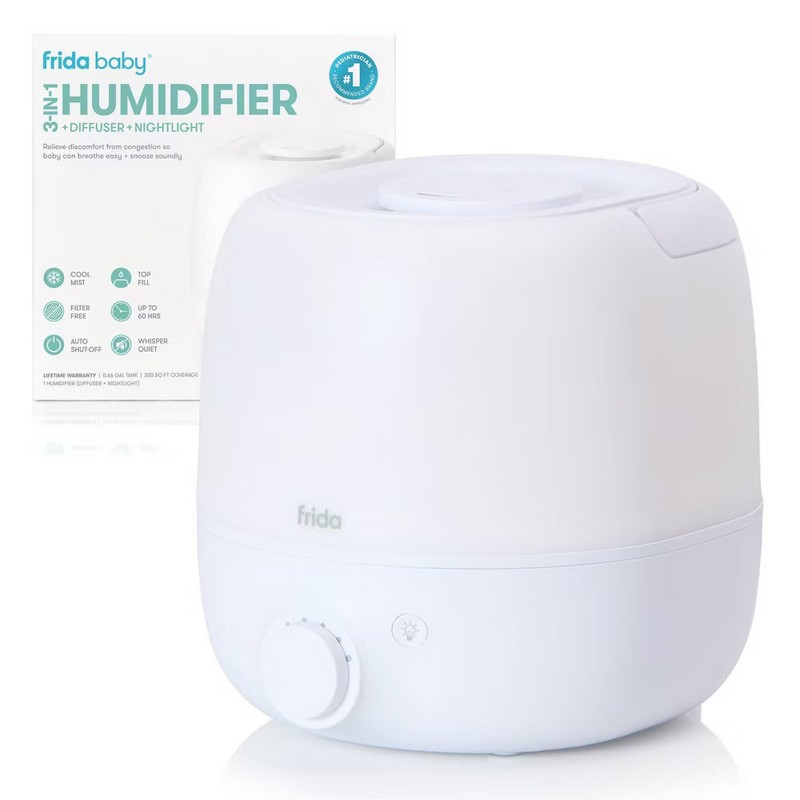 Frida Baby 3-in-1 Humidifier with Diffuser and Nightlight - White: For Rooms