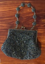 IN'S Beaded Clutch Evening Bag Wristlet Snap Close Iridescent Green Blue Purple
