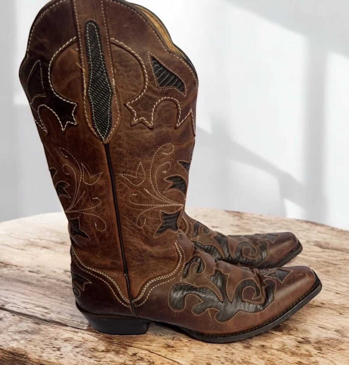 BOTTES DE COWBOY western marron J.B. Dillon cuir de chèvre véritable taille 7 B JBW2300 EUR 61,73 - FR