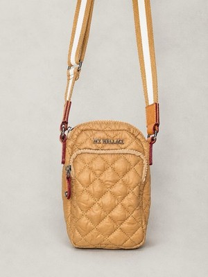 MZ Wallace Metro Quilted Nylon Micro Crosby Crossbody Bag Tan Camel Small