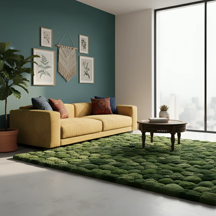 Alfombra de lana personalizada Moss Ball moderna acolchada a mano bosque verde para dormitorio Foto 4 de 4