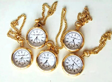 Set of 5 Vintage Gold Pocket Watch with Chain and Roman Numeral
