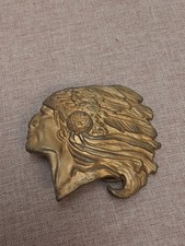 Vintage Native American Indian Chief Head Profile Brass Belt Buckle USA