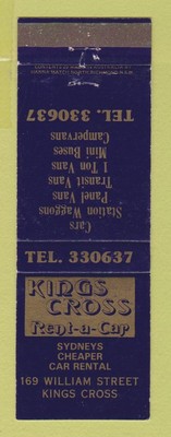 Matchbook Cover - Kings Cross Car Rental Australia