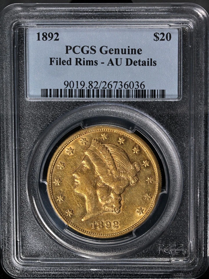 Oro Liberty 1892-P $20 PCGS AU Detalles Fecha clave Bonito atractivo visual Bonito golpe Foto 3 de 4