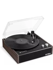 Dual Bluetooth Connectivity Turntable – Elegant Espresso Finish for Vinyl Lovers