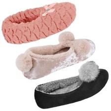 A2Z Ladies Ballet Slippers with Comfy Memory Foam Slipper with Plush Pom