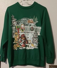 Nutcracker Green Christmas Cat Kittens Sweatshirt Size Medium Vintage