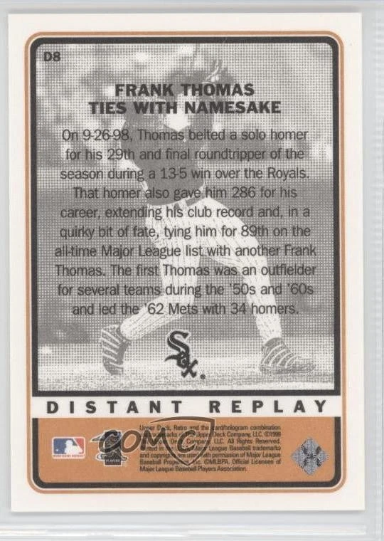 1999 Upper Deck Retro Distant Replay Frank Thomas #D8 HOF - Image 2 of 2