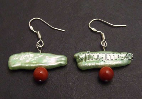 20-25mm Green Natural Biwa Pearl Dangle Earring for Women & 6mm Round Blue Jade - Picture 20 of 20