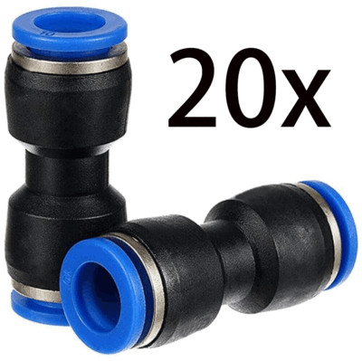 QUICK 20Pc 3/8'' OD Tube Pneumatic Straight Union Push To Connect Air Fitting
