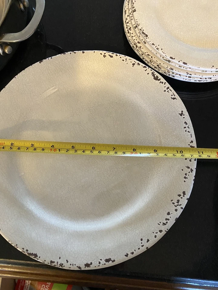 Tommy Bahama Cream Beige Rustic Crackle Melamine Dinner Plates Set/4 Breakproof - Image 3 of 4