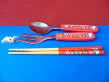 Vintage Senrio Toddler Child Fork Spoon  Chopsticks Hello Kitty Good Condition