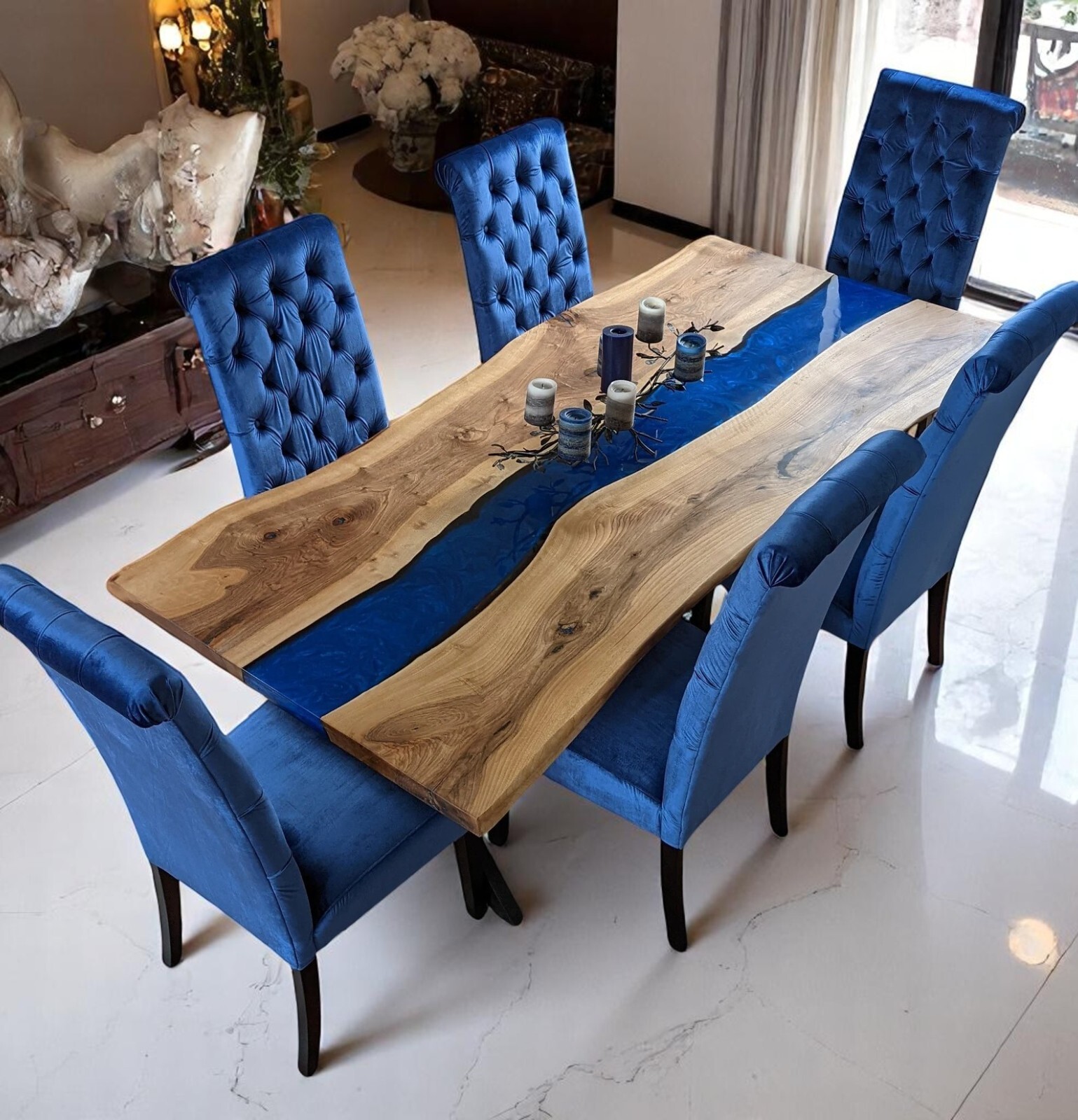 48x30 Live Edge Epoxy Wood Table with Neutral Resin Tabletop for Elegant Home Decor-image