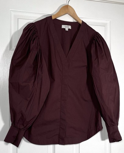 Cos Women's Burgundy Tunic Blouse Shirt Balloon Sleeves Size UK 12 EUR 38 - Picture 9 of 13