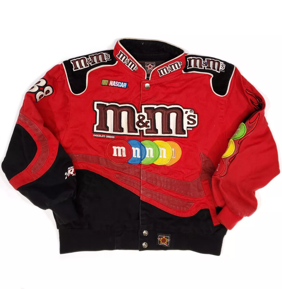 Vintage Jeff Hamilton JH Design Nascar M&M Jacket Red Embroidered Sz L 9-10 Vintage Jeff Hamilton JH Design Nascar M&M Jacket Red Embroidered Sz L 9-10