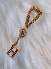 Camellia Flower Letter H Charm Bag Charm Keychain Key Ring Car Charm Pink Gold
