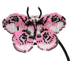 BARRETTE HAND BEADED FRENCH HAIR CLIP BUTTERFLY HOT PINK CRYSTAL GREY BK 4'X3" L