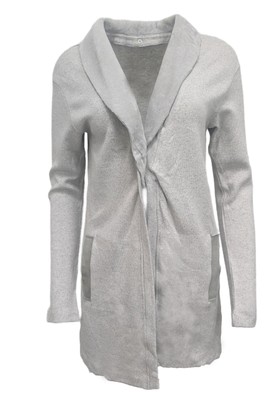 MAJESTIC FILATURES Light Grey Faux Fur Collar Open Cardigan Size X ...