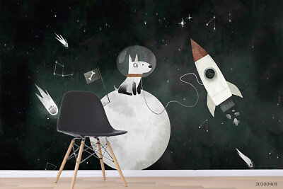 3D Planet Rakete Hund Weltraum Cartoon Selbstklebende Abnehmbare Tapete Wandbild