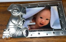 New MALDEN Baby Boy 2-Tone Silver Puppy Picture Frame