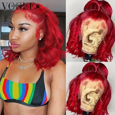 Red Bob Lace Front Wigs Body Wave Short Bob Transparent Human Hair Bob Straight