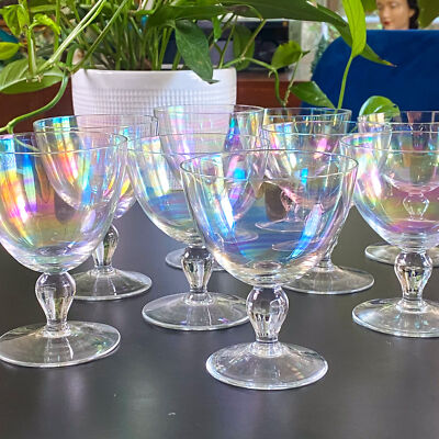 10) Vintage IRIDESCENT Rainbow Bubble Wine Liqueur Stemware Glasses Elegant  4" | eBay