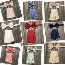 646 Floral Flowers Paisley Bow tie and Pocket Square Hankie Wedding Party Prom