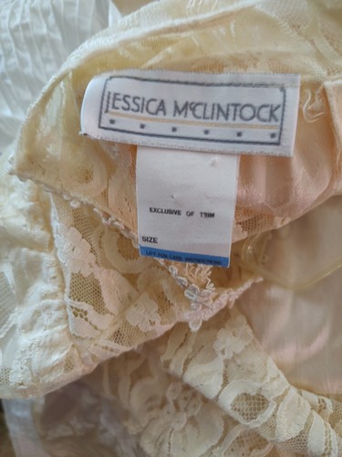 Vintage Jessica McClintock Ivory Lace Bridal Prairie Dress Classic Sleeve M/L - Picture 7 of 7