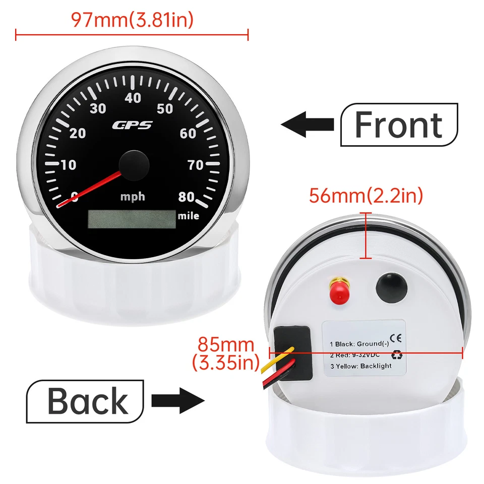 7 Gauge Set 85mm GPS Speedometer 80MPH Tachometer 6000RPM Gauge for Boat Truck - Image 4 of 4