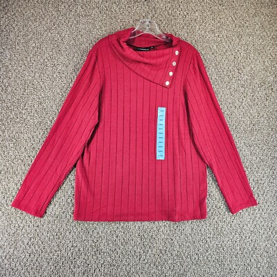 Rafaella Shirt Top Womens Large Long Sleeve Cowl Neck Red NEW