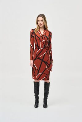 Joseph Ribkoff ジョセフリブコフ Joseph Ribkoff Cinnamon/Multi Abstract Print Faux Wrap