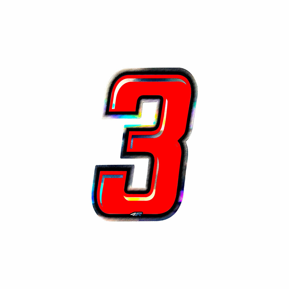 Adesivo Numero Gara per Moto "3" Slim Rosso 100 mm