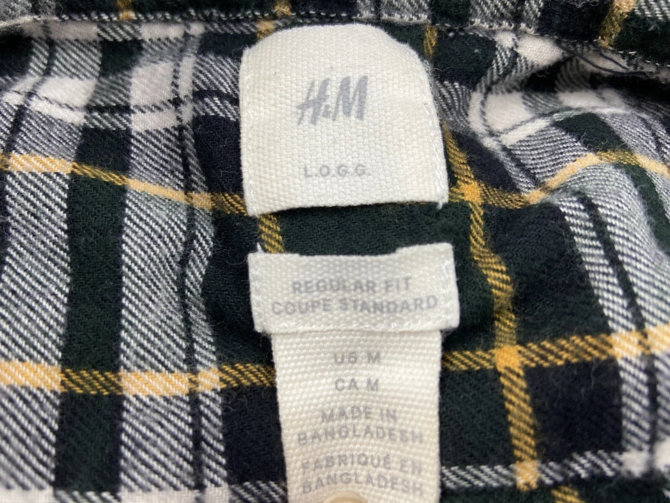 H&M Camisa Hombre Manga Larga Regular Fit Mediana a Cuadros Verde Bolsillo Botón Abajo Foto 3 de 4