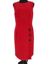 Talbot's Woman Red Stretch Sheath Dress Size 8 Lined Front Slit Back Zip Buttons