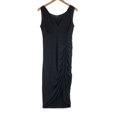 Boston Proper Bodycon Dress Womens Small Black Sleeveless Wrap V Neck Pleated