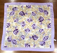 Vintage 1980s Baar Beards Purple Roses Silk Scarf Floral Paisley Taupe Leaves