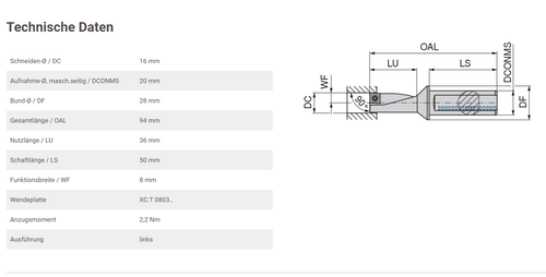 CERATIZIT ECC16L-2.25D-08 ECOCUT CLASSIC DRILL, BORE AND TURN TOOL NEU 1 pcs. - Picture 6 of 6