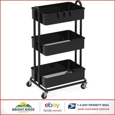Sturdy 3-Tier Rolling Cart for Organizing with Curved Handles and Locking Wheels