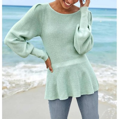 Pullover Heine mint ecru meliert Schößchen Gr 42 44