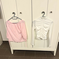 Damen Bluse weiß Langarm mit Raffung & Volan...