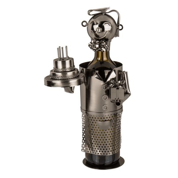 Porte-bouteille métallique bonhomme en fer forgé gris anthracite